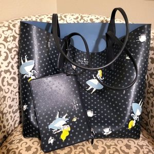 Kate Spade Disney Alice in Wonderland Large Blue Tote EUC